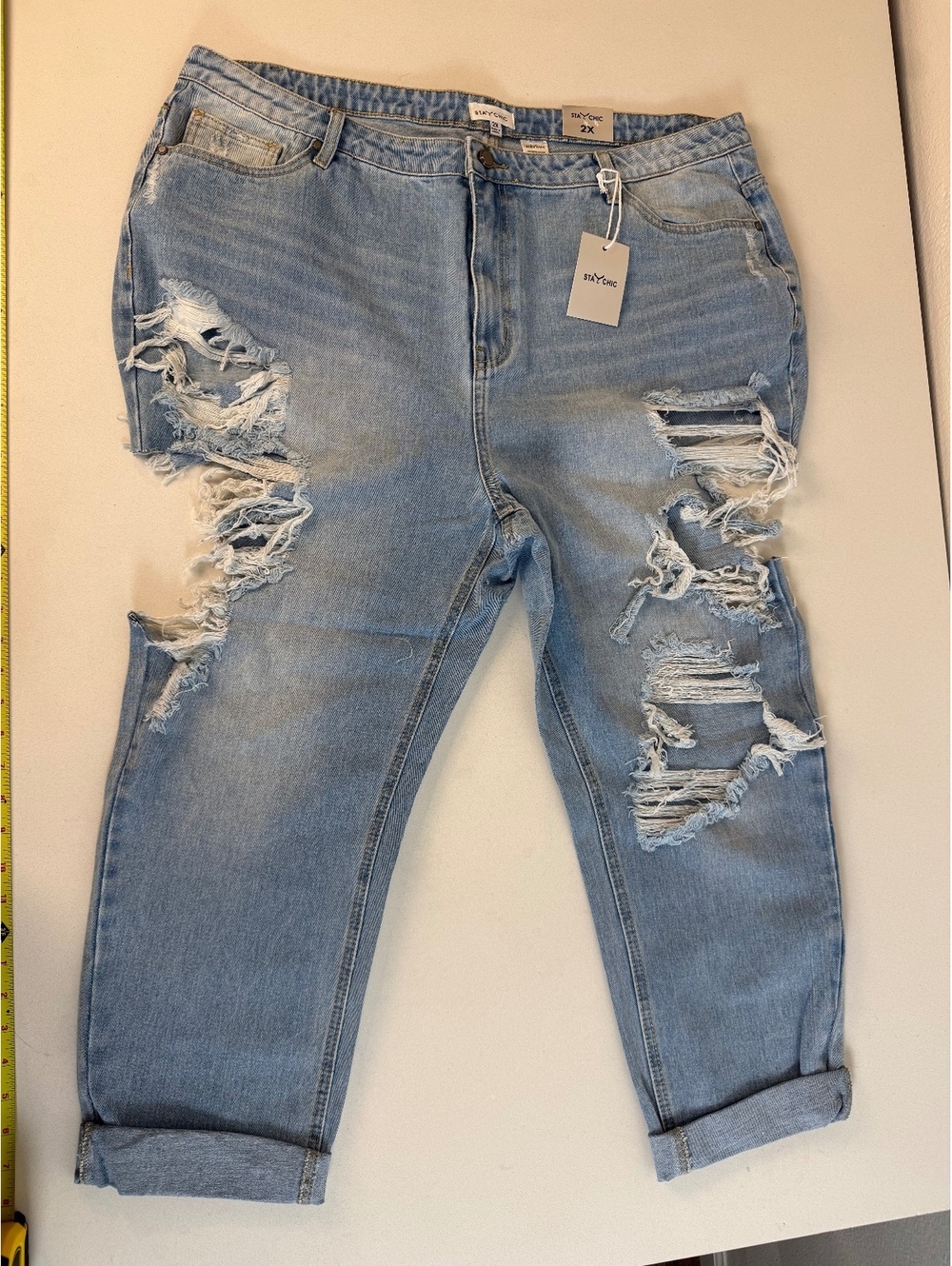 Stay Chic Distressed Light Wash Boyfriend Jeans Size 2X NWT